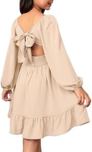 blibean Girls Long Sleeve Tie Back Dress Casual A-Line, Nude, 14-16Y