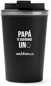 mundohuevo Vaso térmico de acero inoxidable 304 de doble pared. | Taza con mensaje “Papá te queremos un huevo”| Capacidad 450 ml.| Tapa con rosca antifugas.| Color Negro.