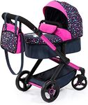 Bayer Baby Dolls Pram XEO - Convertible Doll Pushchair, Carrycot & Changing Bag - Foldable Stroller with Adjustable Handle Height for Girls, Tall Dolls Pram for 6 Years Plus, 3-5 Year Olds