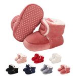 Baby Boys Girls Winter Boots Infant Warm Fleece Cute Slippers Socks Cozy Soft Anti Slip for Newborn Todder First Walking Booties Shoes 6-12 Months Stripe Rose Red