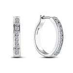 10K White Gold 1/5 Cttw Diamond 1.4cm Petite Channel Set Hinged Latch Back Hoop Earrings (H-I Color, SI1-SI2 Clarity)