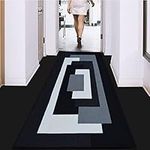 Runner Rugs for Hallway - Flat Weave Non Shed Thick Geometric Carpet Mat Bedroom Rug - Non Skid Washable Large Rugs for Living Room, 80 x 150 cm, Black Grey