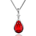 Ruby Necklace for Women, Teardrop Pendant with Created Diamond, Jewelry Gifts for Wife, Silver Plated 18 + 2 inch Box Chain, Graduation Anniversary Birthday Gift for Her