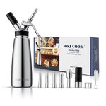 OSJCOOK 500mL Stainless Steel Whipped Cream Dispenser - Professional Cream Whipper with Mirror Finish, 5 Decorating Nozzles, Cleaning Brush, N2O Chargers Not Included (Single Wall)