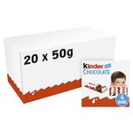 Kinder Chocolate Small Bars, Bulk Chocolate Gift Box, Fine Milk Chocolate Bar with a Milky Filling, Pack of 20 x 50g