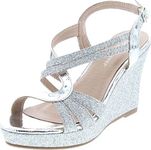 FOREVER FQ22 Women's Glitter Strappy Wrapped Wedge Heel Platform Sandals, Color:Silver, Size:8