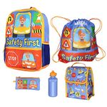 Blippi Backpack Safety First Kids School Travel Backpack 5 Pc Set With Lunch Box, Drawstring Bag, Water Bottle, and Pencil Case, Blippi, One Size, Modern