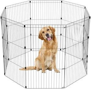 IRIS USA Metal Dog Playpen, 8-Panel 42" Pet Playpen, Puppy Playpen, Indoor/Outdoor Dog Fence, 58 x 58 x 42, Foldable, Custimzable, Black