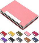 FLAFARY Business Card Holder, Business Card Case Professional PU Leather & Stainless Steel Multi Card Case,Business Card Holder Wallet Credit Card ID Case/Holder for Men & Women(Pink)