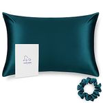 ALASKA BEAR 100% Mulberry Silk Pillowcase, Both Sides Silk Hypoallergenic Pillow Case Cover for Hair and Skin Wellness UK Standard Size 50x75 cm Hidden Zipper (1pc, Turquoise)