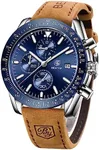 BENYAR Classic Fashion Quartz Chronograph Watch Casual Sport 30M Waterproof Leather Band Mens Watches (Silver Blue)
