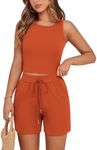 PRETTYGARDEN Two Piece Set for Women 2025 Summer Airport Outfits Lounge Matching Sets Casual Sleeveless Biker Short Set(Brick Red,Small)