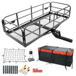 Hitch Cargo Carrier 60"x24"x14", 510 lbs Capacity Folding Rear Luggage Rack Fits 2" Receiver on Car SUV Pickup, Hitch Rack with Stablizer, Waterproof Bag, Net, Ratchet Straps, Straps Lock