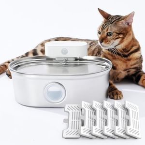 uahpet Wireless Cat Water Fountain Pro, Cat Fountain Stainless Steel, External Pump Battery Operated Pet Fountain, Cat Drinking Fountain with Water Level Window, 67oz/2L