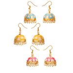 Yellow Chimes Earrings for Women & Girls | Traditional Multicolor Jhumka | Gold Plated Earring Set | Dome Shape Jhumki Combo | Accessories Jewellery | Birthday & Anniversary Gift