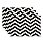 BaoNews Abstract Black White Placemats,Geometrical Zig Zag Striped White Place Mats for Dining/Kitchen Table Waterproof Washable Linen Heat Insulation Dinner Table Mats 12x18 IN 4 PCS