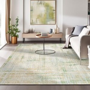 jinchan 5x7 Area Rug Abstract Sketch Distressed Green Multi Print Rug Chenille Thin Rug Colorful Overdyed Kitchen Rug Chenille Thin Rug Contemporary Carpet Living Room Nursery Play Mat