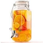 Belle Vous Glass Drinks Dispenser with Tap - 2.5L/84.5oz Beverage Dispenser - Mason Jar Drinks Dispenser with Faucet for Juice, Water, Cocktails, Milk & Tea - Ideal for Parties, Picnics or BBQs