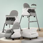 Baybee Nora 4 in 1 Convertible High Chair for Kids with Adjustable Height and Footrest, Baby Toddler Feeding Booster Seat with Tray, Wheels, Safety Belt and Cushion, 6 Months to 3 Years (Grey)