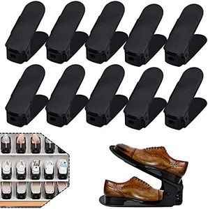 UISEBRT Zapatero ajustable de 10 piezas, negro, soporte para zapatos para ahorrar espacio, 3 niveles de ajuste, organizador de zapatos antideslizante