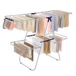 SONGMICS Clothes Drying Rack, Foldable 2-Level Laundry Drying Rack, Free-Standing Laundry Airer, with Height-Adjustable Wings, 33 Drying Rails, Sock Clips, Silver and Blue ULLR53BU