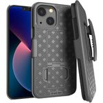 Rome Tech Holster Case with Belt Clip for Apple iPhone 13 Mini 5.4" (2021) - Slim Heavy Duty Shell Holster Combo - Rugged Phone Cover with Kickstand Compatible with iPhone 13 Mini - Black