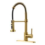 AIMADI Brushed Gold Kitchen Faucet with Pull Down Sprayer,Commercial Single Handle Gold Kitchen Sink Faucet With Deck Plate