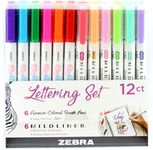 Zebra Pen Lettering Set, Includes 6 Mildliner Highlighters and 6 Brush Pen, Assorted Colors, 12-Count