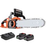 AIVOLT 40V Electric Chainsaw, 12 Inch (30cm) Bar Length Cordless Chainsaw with Oiler System for Wood Cutting Tree Pruning Branches Trimming, Auto-Tension and Anti-Vibration (2Pcs Batteries)