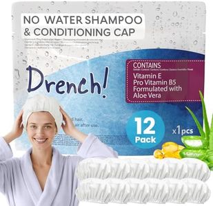 Drench! Bonnet de Shampoing Sans Rinçage - Lot de 12 Charlottes Lavantes pour Cheveux Sans Eau et Sans Rincage - Bonnet avec Aloe Vera Vitamine E Pro Vitamine B5