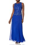 J Kara Women's Scallop Beaded Pop Over Gown, Roya/Mercury, 10