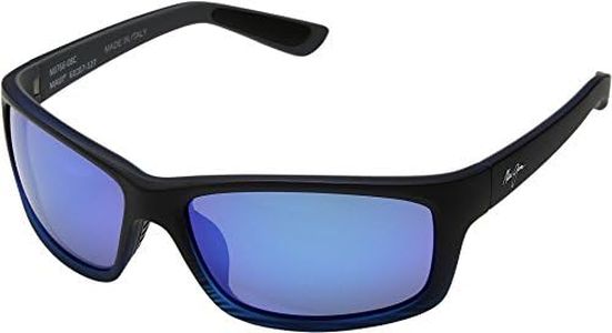 Maui Jim Men's & Women's Kanaio Coast Polarized Rectangle Sunglasses, Matte Trans. Blue Black Stripe/Blue Hawaii Polarized, Medium Fit
