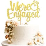 ZHUOWEISM 1 PCS We're Engaged Cake Topper with Diamond Ring Glitter Wedding Engagement Cake Pick for Bridal Shower Theme Party Cake Decorations Supplies Gold