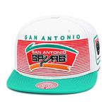 Mitchell & Ness San Antonio Spurs Snapback Hat - White/Teal/Throwback/La Espuela - Basketball Cap for Men, White, Teal, Orange, Pink, Adjustable