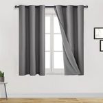 DWCN 100% Blackout Curtains 54 inches Long 2 Panels Short Room Darkening Noise Reducing 2 Thick Layers Window Treatment Sound Proof Draperies for Living Room and Bedroom (Grey,42" W x 54" L)