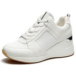 High Heeled Wedges Trainers for Women, White Ladies Trainers Platform Trainers for Women,Size 6