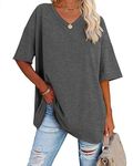 Ebifin Women's Oversized T Shirts Short Sleeve Plain V Neck T Shirt Basic Tees Loose Cotton Tunic Tops.Dark Grey.XXL