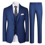 Allthemen Mens Suits 3 Piece Stretch 2 Button Suits Business Slim Fit Suits Classic Solid Color Suit Blazer Waistcoat Trousers Navy Blue M