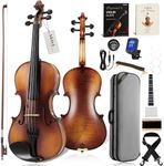 AKLOT Handcrafted Flamed Maple Violin: Full Size Matte Fiddle, Acoustic Advanced 4/4 Violin Kit with Ebony Bow, Solid Wood Shoulder Rest, Lesson Book, Hard Case, Extra Strings, Tuner (VRT-AdvAR)​