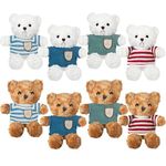 8 Pack Teddy Bear, 10 Inch Stuffed Animal Bear with Removable Clothes, Cute Sweater Bear Plush Toys Gifts for Kids, (Light Brown & White)