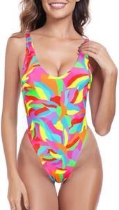 RELLECIGA Women's Neon Blcoks High Cut Scoop Back One Piece Swimsuit Size Small