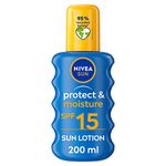 NIVEA SUN Protect & Moisture Sun Spray SPF 15 (200ml), Moisturising Suncream Spray with SPF 15, Highly Effective Sunscreen Providing Immediate, Effective UVA + UVB Protection