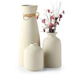 Sawoake Beige Ceramic Vase Set of 3 for Modern Minimalist Bohemian Decor，Matte Vases for Pampas Grass-Perfect for Living Room, Dining Table, Office Bedroom Shelf Decor Entryway, Console