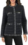Anne Klein Women's Quilted JKT W/Tweed Trim-Anne BLK CMB, Asphalt Combo, M
