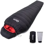 QEZER Ultralight Down Sleeping Bag for Adults with 600 Fill Power, Compact Sleeping Bag with Compression Sack for Backpacking, Hiking and Camping (Black 10 Degree F)