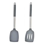 Carrot - Pack of 2 Silicone Solid Spatula Turner,Non Stick Slotted Kitchen Spatulas,High Heat Resistant BPA Free Cooking Utensils,Ideal Cookware for Fish,Eggs,Pancakes (Grey)