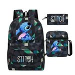 Stitch Middle School Student Premium Backpack, School Backpack, Travel Bag, Boys, Girls, with Side Mesh Pocket and Front Pocket with Zip, Multi-Colour, 47 cm (Height), 31 cm (Width), 18 cm, B4.,