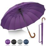 ZOMAKE Large Stick Umbrella Wooden Handle 55 Inch - Automatic Classic Golf Umbrellas Windproof 16 Rids - Business Umbrella J Handle for Walking, Grand Parapluie for Men Wemen(Purple)