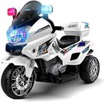 Kids Motorcycle Electric Ride on Toy Police Motorbike w/3 Wheels - White