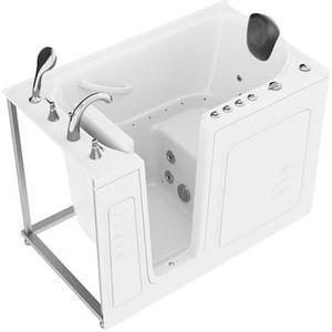 ANZZI Walk-In Whirlpool & Air Bathtub Acrylic White 52.375x29.875 In Left Drain Fast Fill, Powered Drain, 39 Jets, Chromatherapy, Aromatherapy, ADA Compliant Seat, Grab Bar | AMZ3053LWD